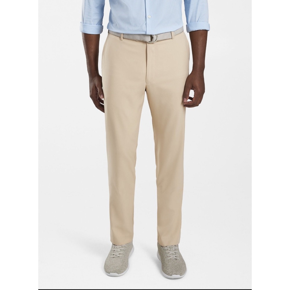 Peter Millar Mens Durham High Drape Performance Khaki Pant 34x28 Flat Front Golf - Picture 2 of 12